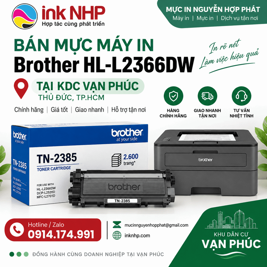 Bán mực máy in Brother HL-L2366DW tại KDC Vạn Phúc – Mực in Nguyễn Hợp Phát Bán mực máy in Brother HL-L2366DW tại KDC Vạn Phúc – Mực in Nguyễn Hợp Phát